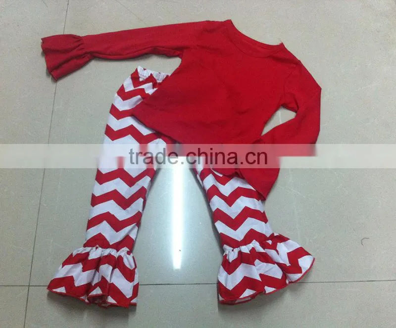wholesale children's boutique clothing red chevron Long sleeve girls christmas outfits