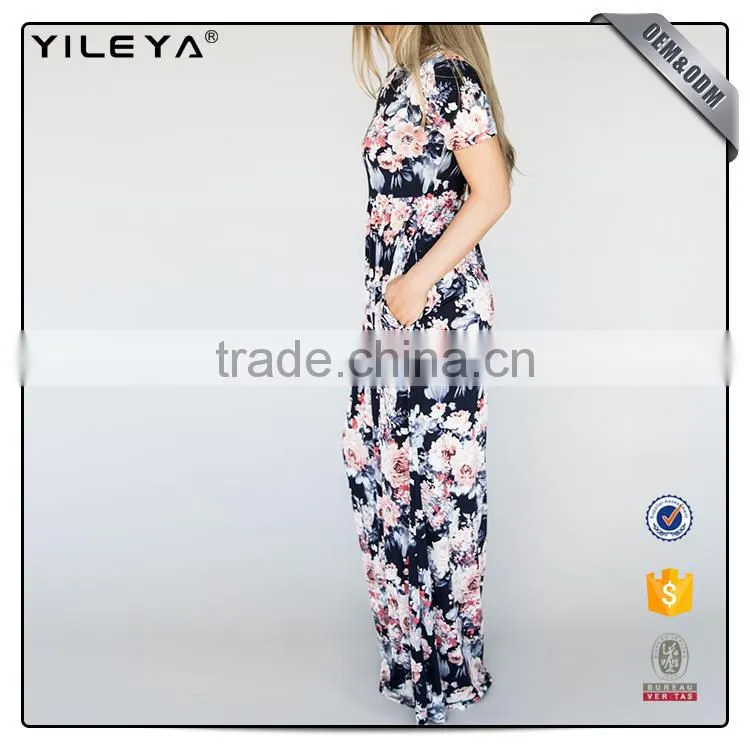 Custom made women summer floral one piece long dress ,women floral maxi dress beach