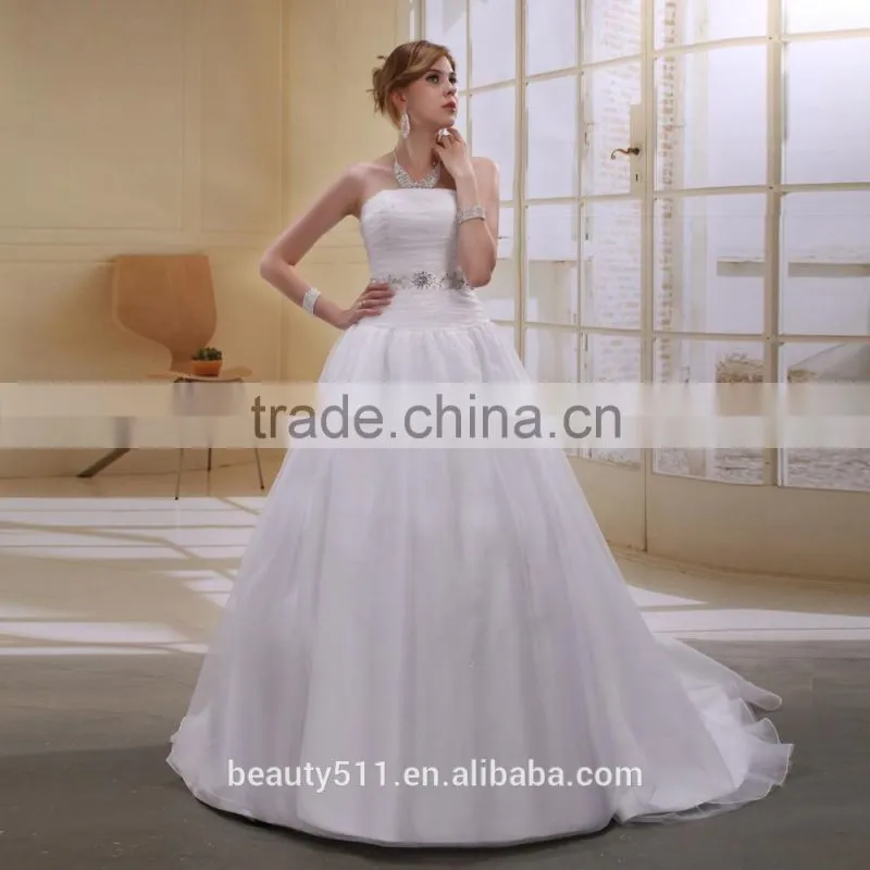A-Line Strapless Long Trailing With Beaded Sash wedding dress AS01202