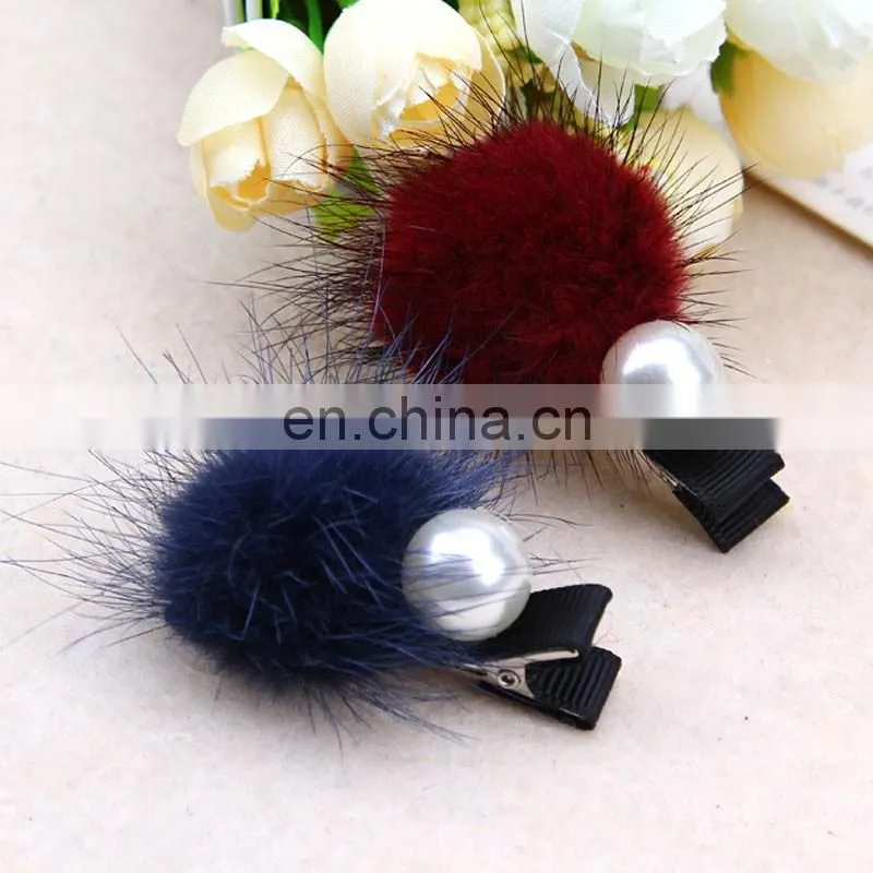 DIY handmade cute mink fur hairpin high quality mink fur clip for girl