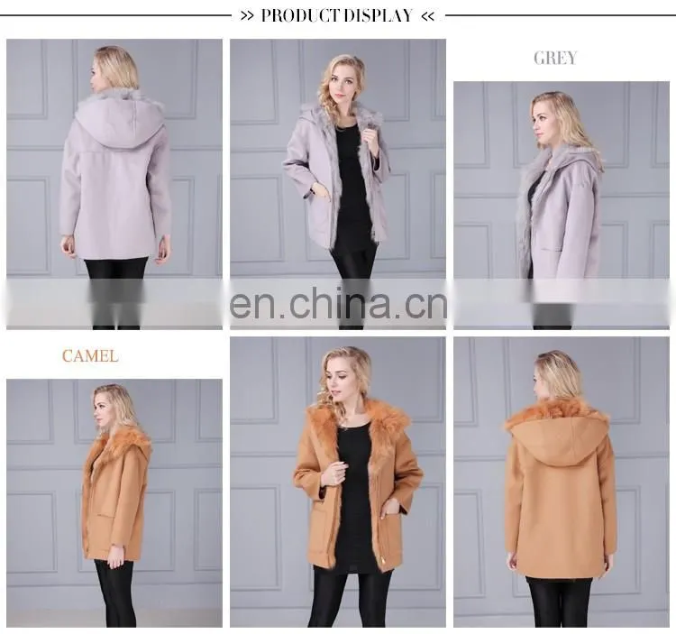 Pink cheap sheep wool fur coat with detachable fur inside