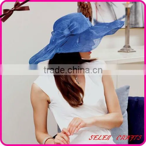 Fancy Sinamay Hat with White Ribbon Decorated