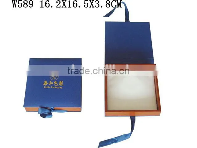 W585 Wooden Jewelry Earring Box with Ribbon Bow