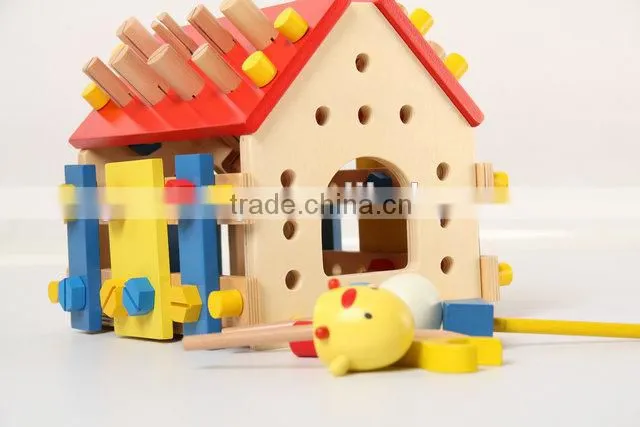 Children small toy wooden screw house