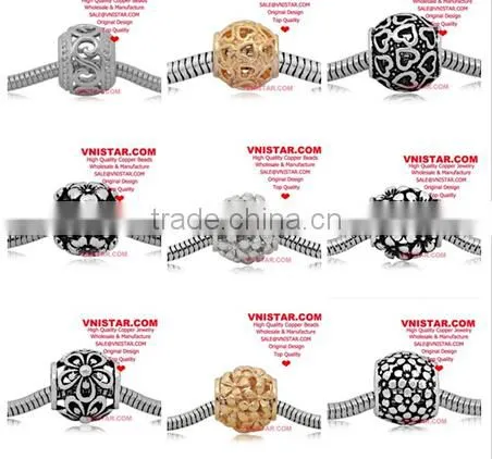 Vnistar silver plared&antique silver plated European copper alloy spacer beads for bracelet CEB005
