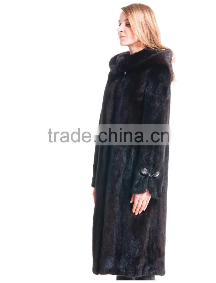2015 Autumn And Winter Women Medium length Coat With Mink Fur Hat Overcoat