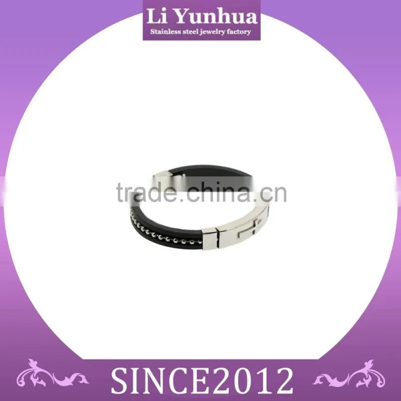 Stainless steel bangle jewelry simple round black leather bangle bracelet munufacturer