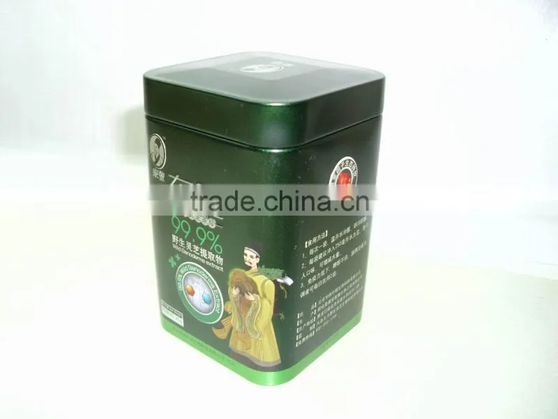 tin box for tea; square tin box