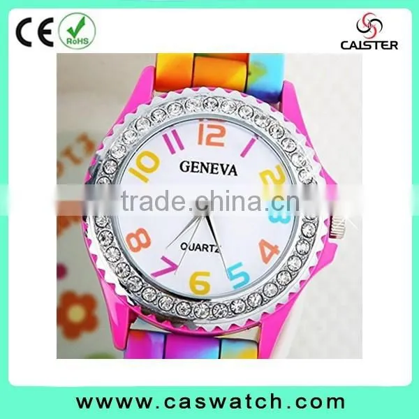 Cheap colorful arabic numerals timepieces, child's rainbow silicone watch, colorful bezel hotsale jelly watch
