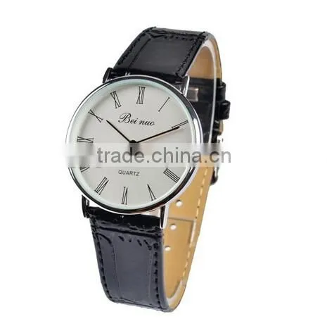 New Fashion Mens Black Strap Super Slim Case Quartz Classic Wrist Watch