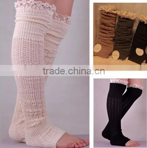 Wholesale Acrylic Crochet Knee High Boot Socks Lace Boot Socks Leg Warmers
