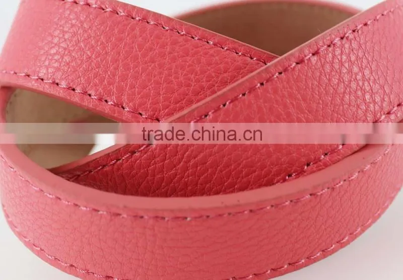 2015 fashion Pink PU leather women jeans belt with Gold buckles in YiWu