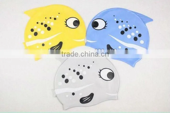 color silkscreen printing cartoon goldfish silicone swimming caps for children