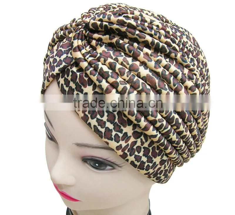 Turban Head Wrap Band headband Hat Cap Chemo Bandana leopard brown
