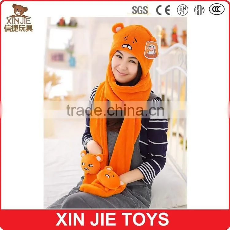 Animal Plush head Hat With Long Scarf Gloves Paws
