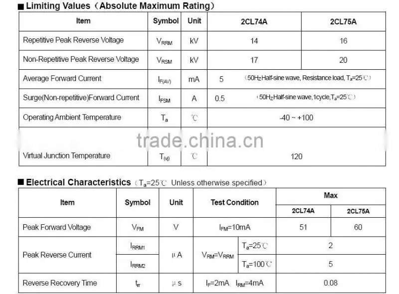 2CL74A 14KV Fast Recovery High Voltage Diode
