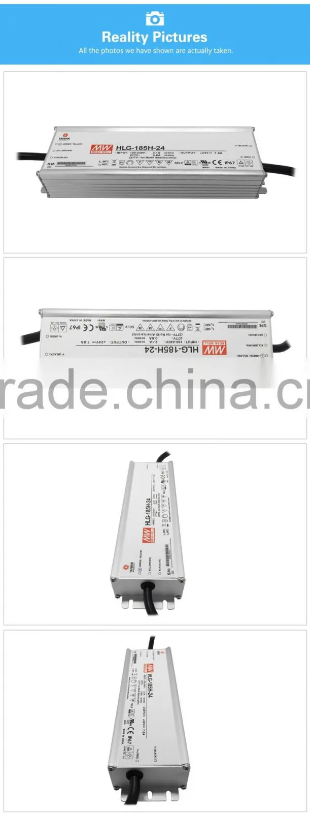 Meanwell 185W 24V Single Output LED driver /24V Switching Power Supply/waterproof power supply/constant voltage switching power