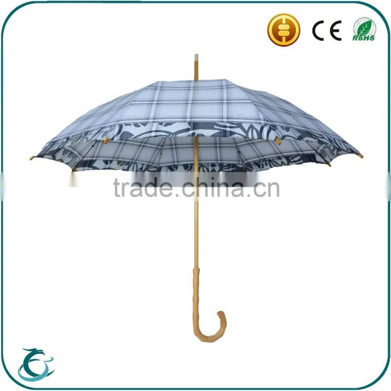 China Umbrella Factory J handle Wooden Straight Umbrella With Windproof