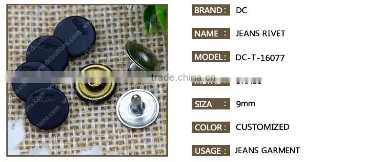 Oeko-tex jeans rivet Black color custom logo metal button for jean