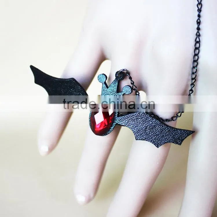 bat hanging hallowmas bracelet, gothic slave bracelet with ring