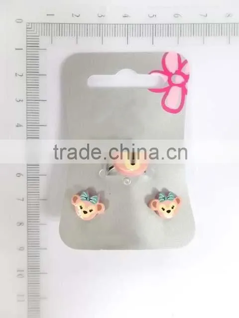 Cute acrylic carton animal earring and ring set for kids