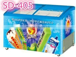 Best Seller Curved Double Door Sliding glass door Ice Cream Showcase Freezer