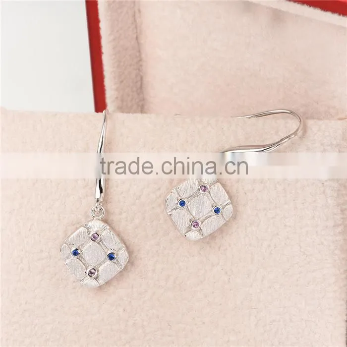 Cheap Made In China Piercing Square Spinel And Ruby Silver Earrings