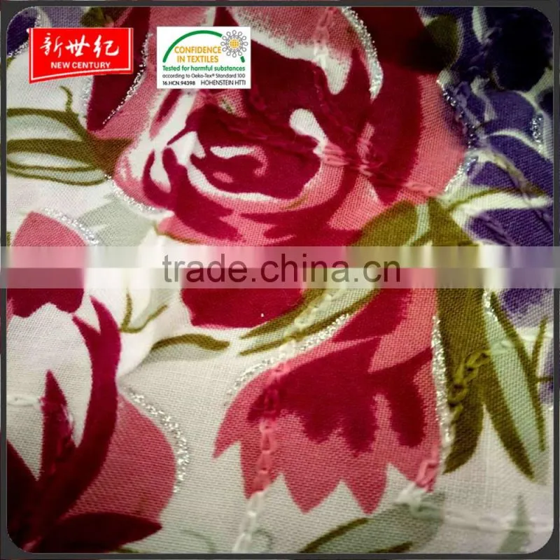 embroider silver powder printed 100% plain rayon fabric