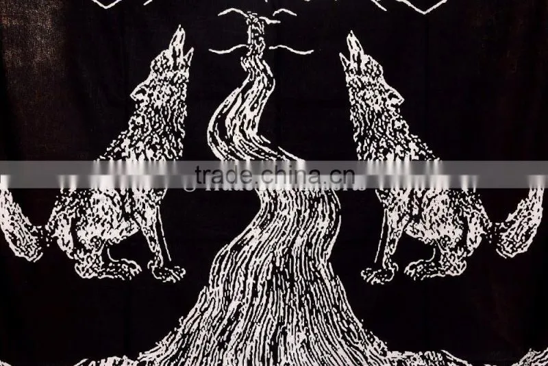 Indian Printed Wholesale Tapestry, Wolf Wall Hanging, Moon Hippie Beach Blanket, Boho Picnic Throw