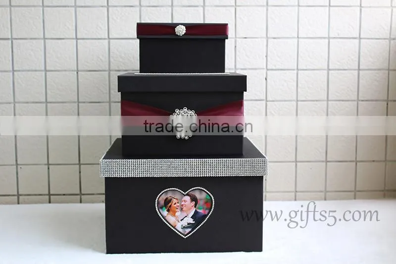 Luxury black wedding card box with photo frame