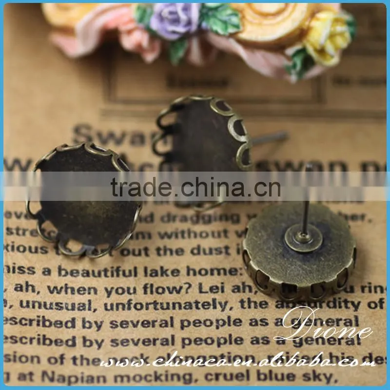 12mm Antique Bronze Plate Brass blank Base Cabochon earring setting
