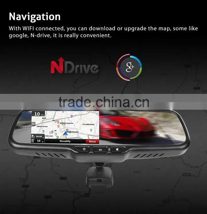 5inch Android mirror +car dvr+wifi+SIM card+GPS navigator+reverse camera diplay all in one rearview mirror