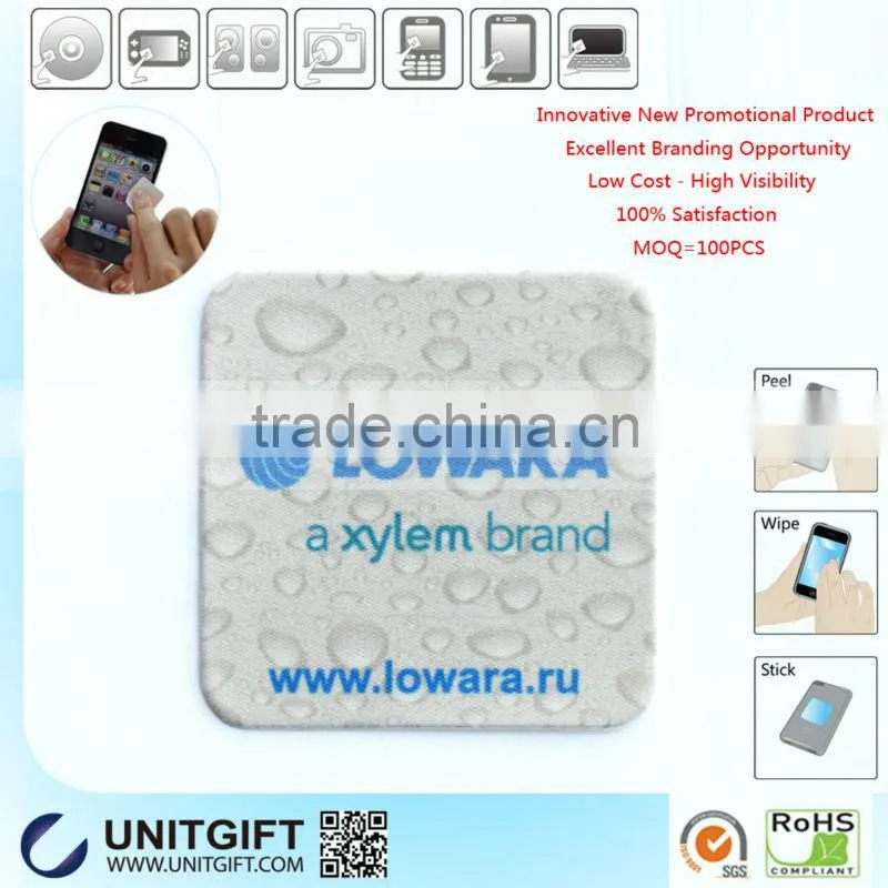 PU microfiber sticky cleaner phone cleaner sticker microfiber slogan imprint sticky cleaner