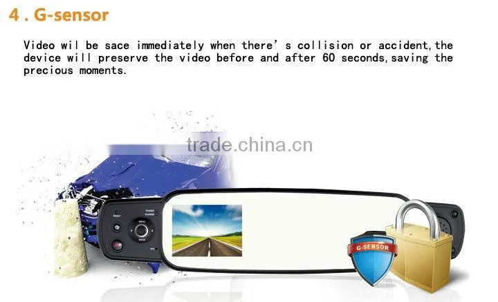 2013 New Car Mirror with G-sensor 1080P Full HD 120 Degree Wide Angle Camera the Registrar Rear View Car DVR Night Vision 2000A