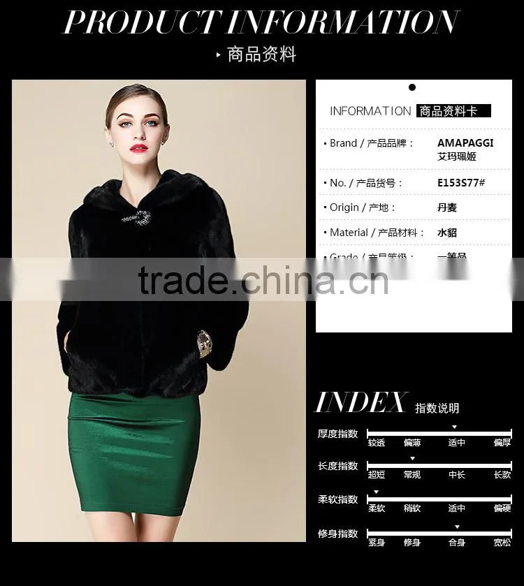 wholesale Fashion short mink fur coat hooded