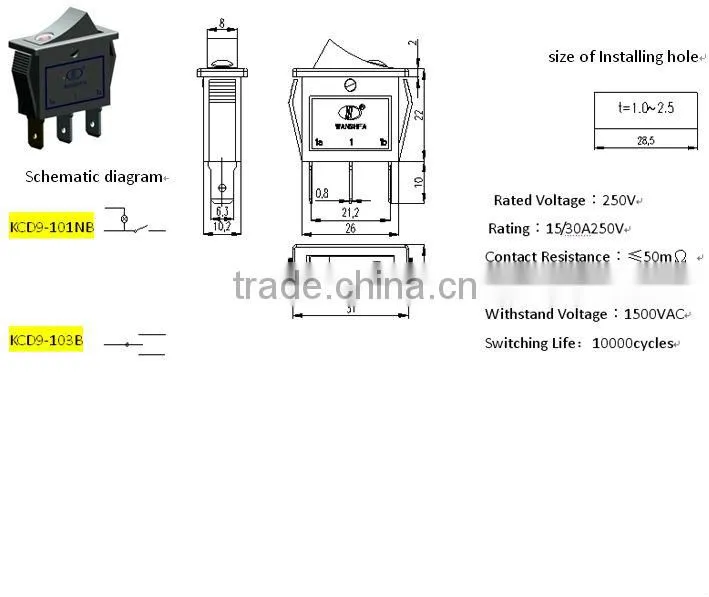 KCD9 SPST Mini rocker switch