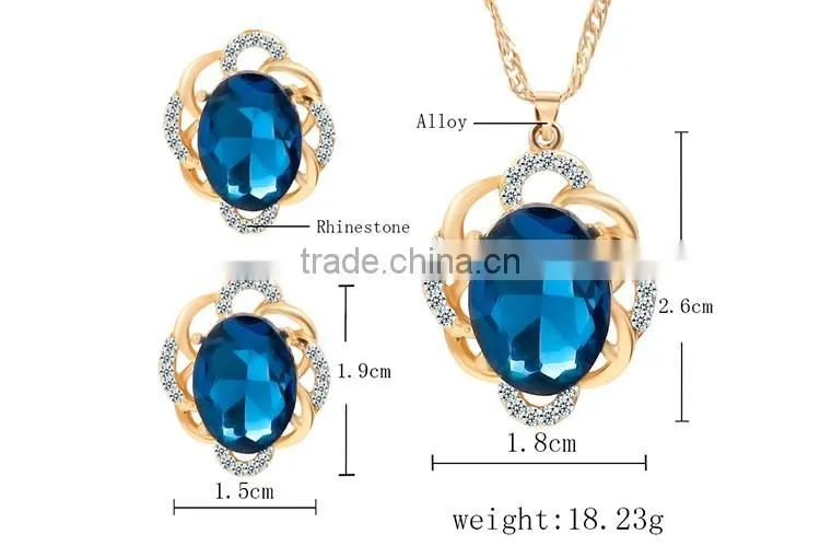 Online shop blue zircon stone necklace set crystal earring jewelry gold plated