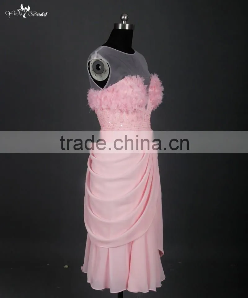 RSE677 Chiffon Design Peach Color Sexy Smart Evening Dresses Short