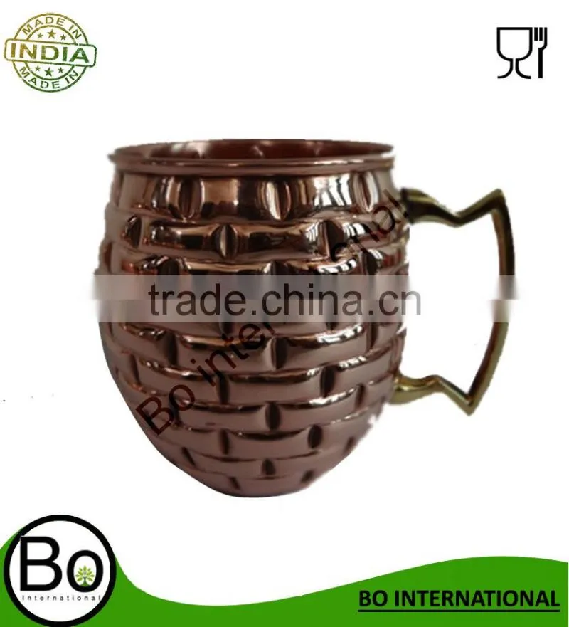 EMBOSSED BARREL SHAPE PURE COPPER MOSCOW MULE MUG WITH NICKLE LINING INSIDE