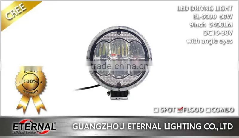 9in 60W high power led driving light with angel eyes for off road truck ATV UTV SUV CUV 4WD racing spot headlamp