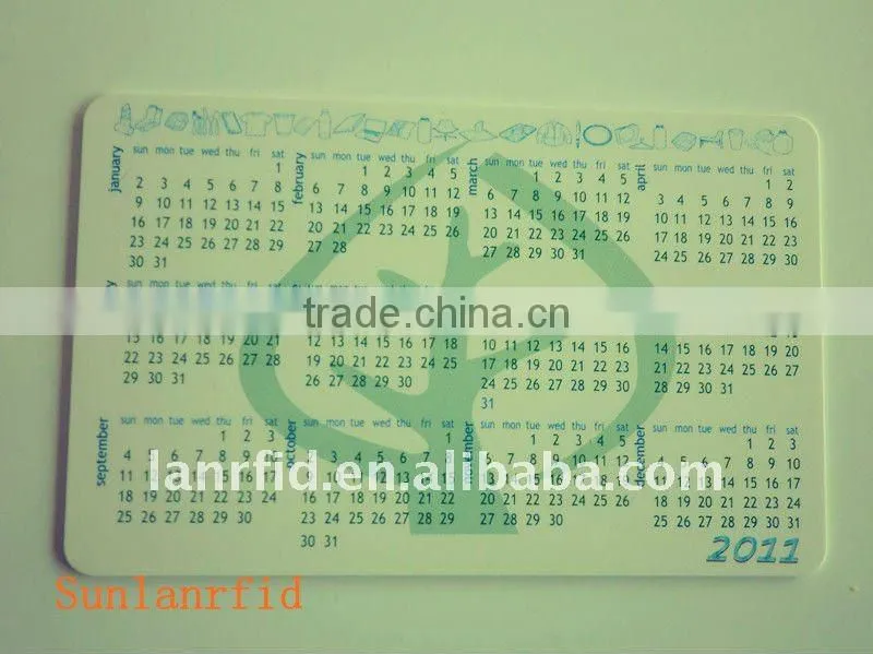 CMYK offset print PLA smart card,used as calendar