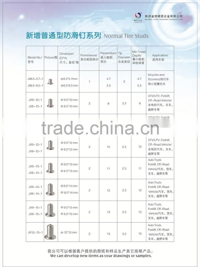 Tungsten Carbide Antiskid Tire Studs With Stud Tool