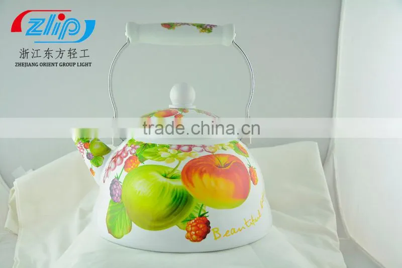 3L Good Quality Enamel Tea Kettle With Ceramic Handle Beautiful Decal