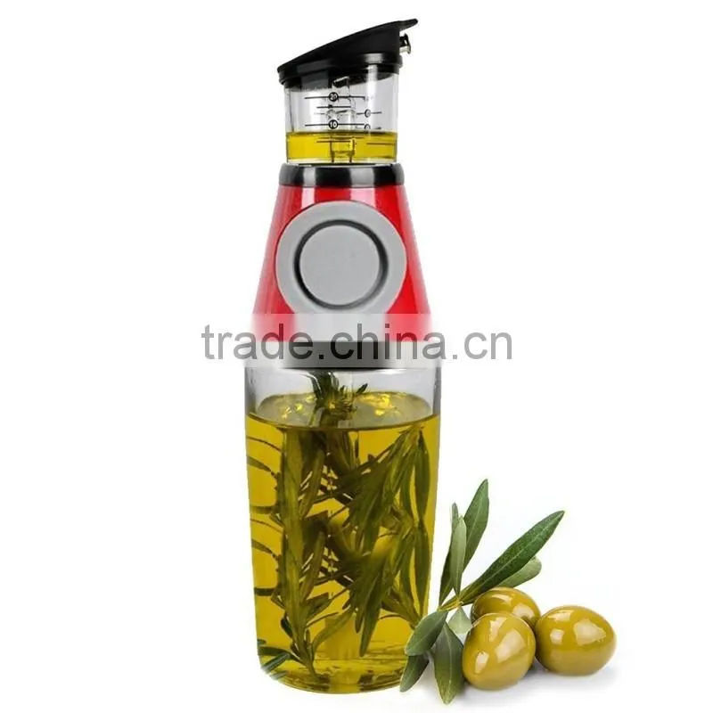 500ml Oil Vinegar Sauce Glass Bottle Pump Spray Container Cruet Condiment Dispenser with Measure Scales Home Kitchen Tools