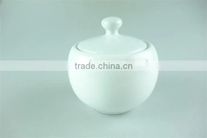 cheap ceramic plain white dinnerware type round sugar pot with lid