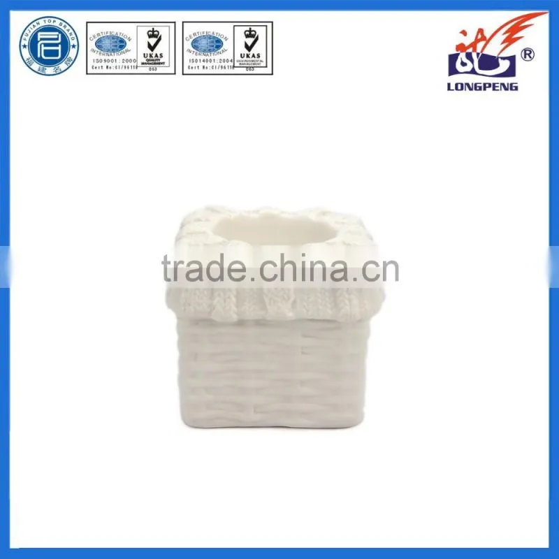 Eco-Friendly Elegant White Knitted Decorative Square Candle Holders,Ceramic Tealight Candle Holders