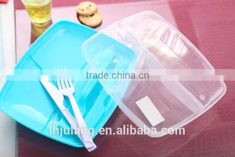 BPA-Free Foodgrade plastic lunch box with fork and knife,plastic lunch box set with fork