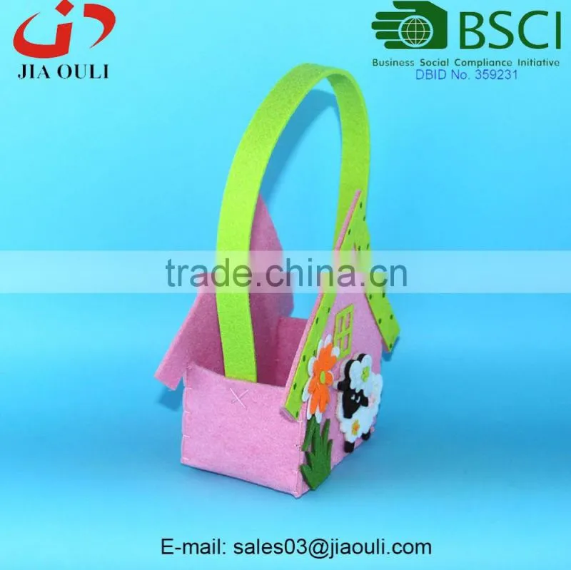 BSCI Audit factory new design easter decoration non-woven fabric house basket, easter cheap decorative baskets