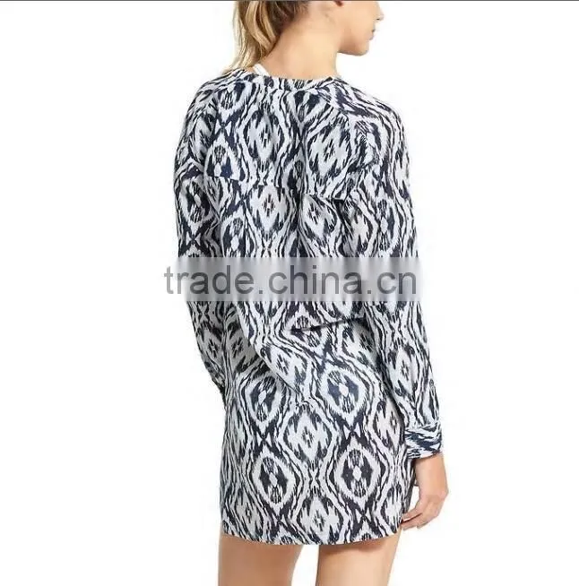 Swim Cover Up Women Lightweight Cotton Button-Down Shirt Dress Printed Kaftan Casual Long Sleeve Beach Wear Cover Up
