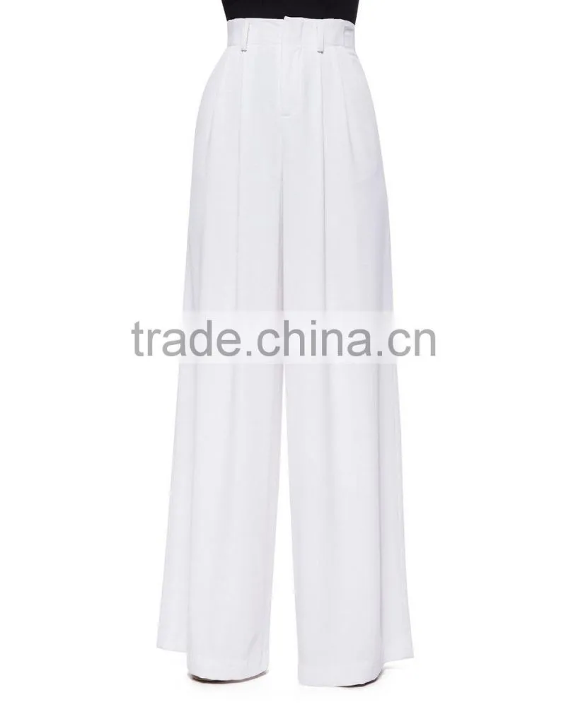 2015 wholesale women office slim Ladies plain color pleated loose high waist wide leg long pants